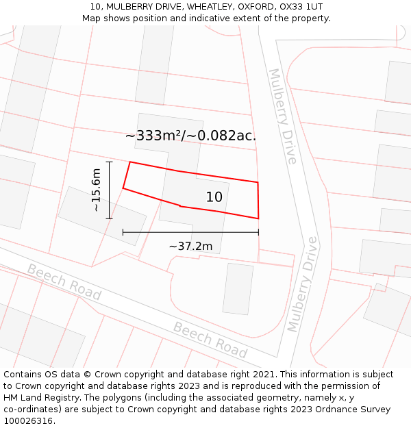 10, MULBERRY DRIVE, WHEATLEY, OXFORD, OX33 1UT: Plot and title map