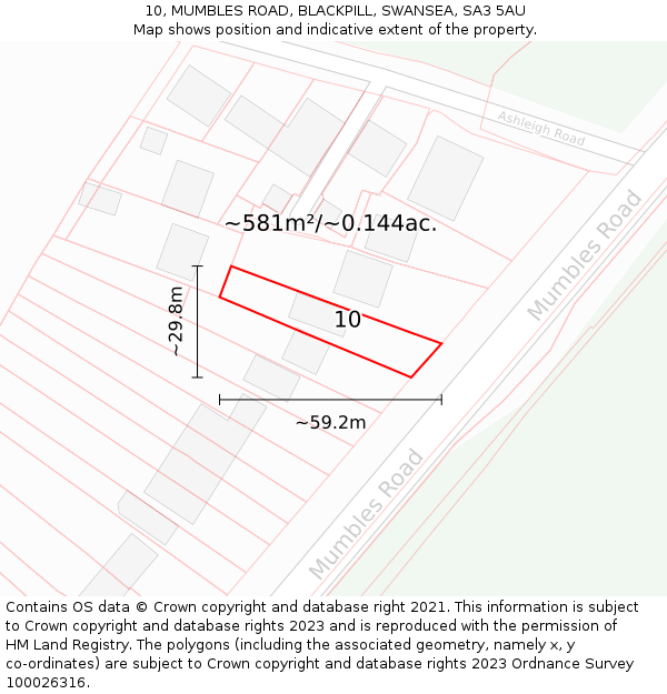 10, MUMBLES ROAD, BLACKPILL, SWANSEA, SA3 5AU: Plot and title map