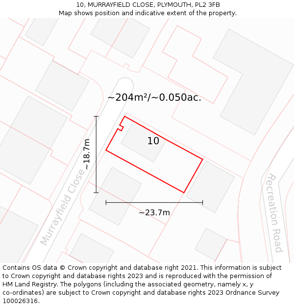 10, MURRAYFIELD CLOSE, PLYMOUTH, PL2 3FB: Plot and title map