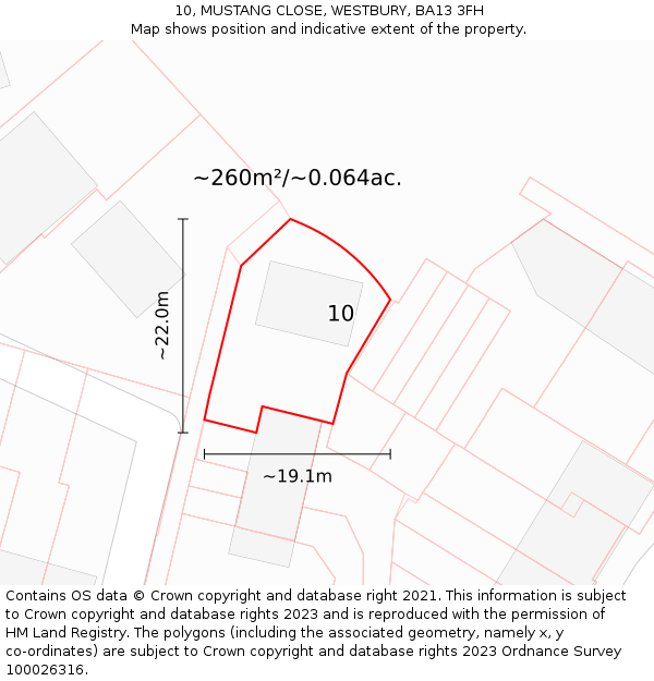 10, MUSTANG CLOSE, WESTBURY, BA13 3FH: Plot and title map