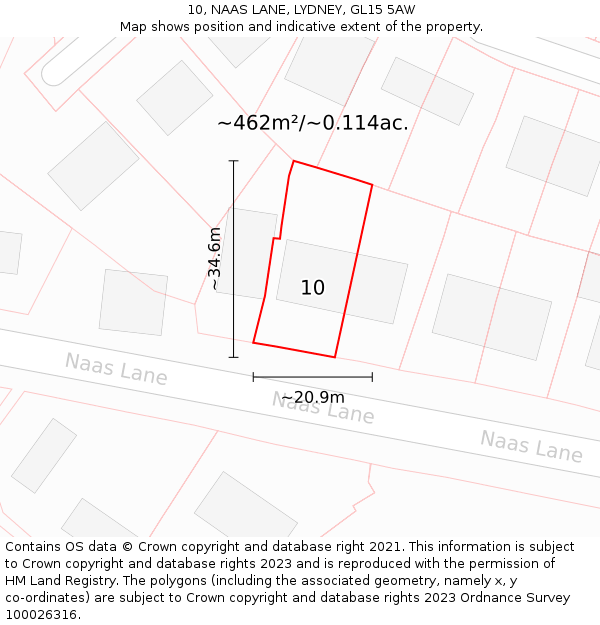 10, NAAS LANE, LYDNEY, GL15 5AW: Plot and title map