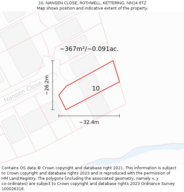 10, NANSEN CLOSE, ROTHWELL, KETTERING, NN14 6TZ: Plot and title map