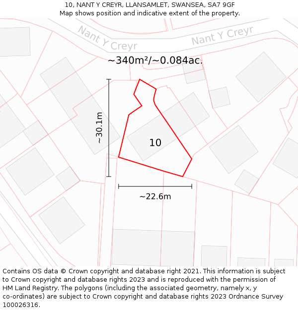 10, NANT Y CREYR, LLANSAMLET, SWANSEA, SA7 9GF: Plot and title map