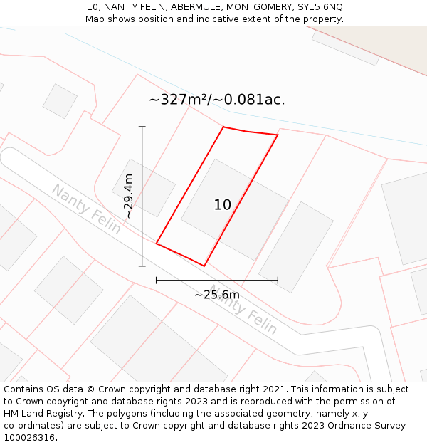 10, NANT Y FELIN, ABERMULE, MONTGOMERY, SY15 6NQ: Plot and title map