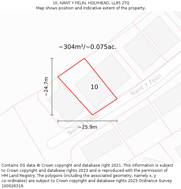 10, NANT Y FELIN, HOLYHEAD, LL65 2TQ: Plot and title map
