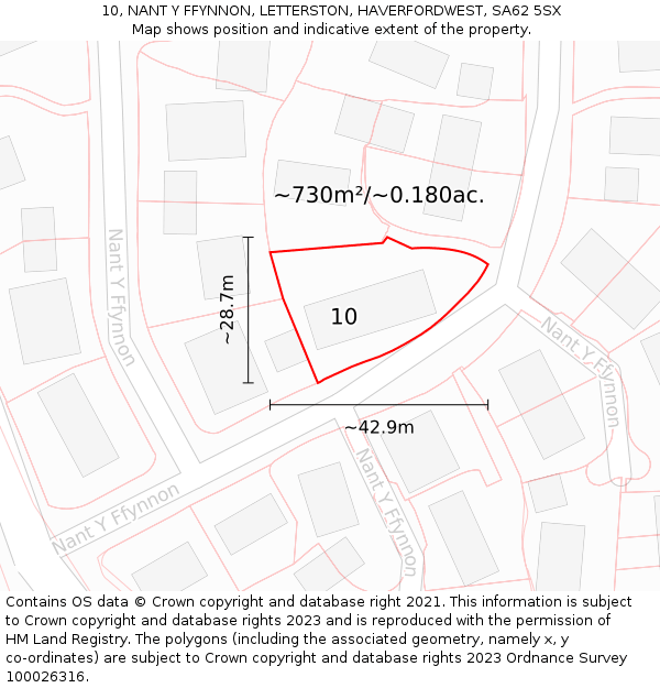 10, NANT Y FFYNNON, LETTERSTON, HAVERFORDWEST, SA62 5SX: Plot and title map