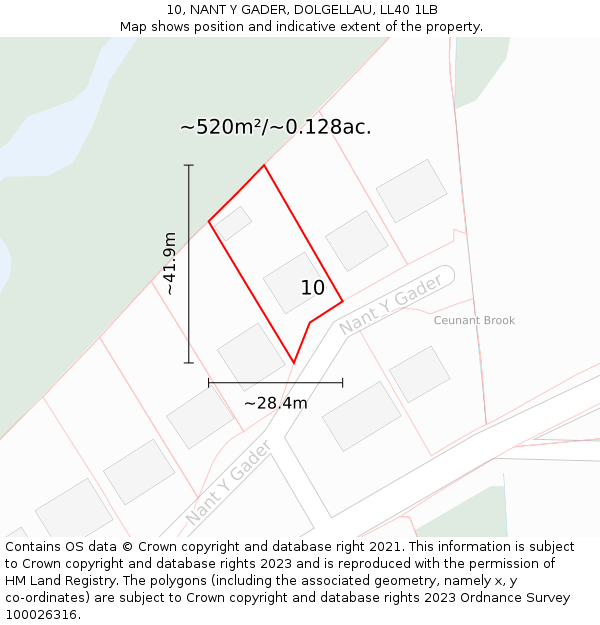 10, NANT Y GADER, DOLGELLAU, LL40 1LB: Plot and title map