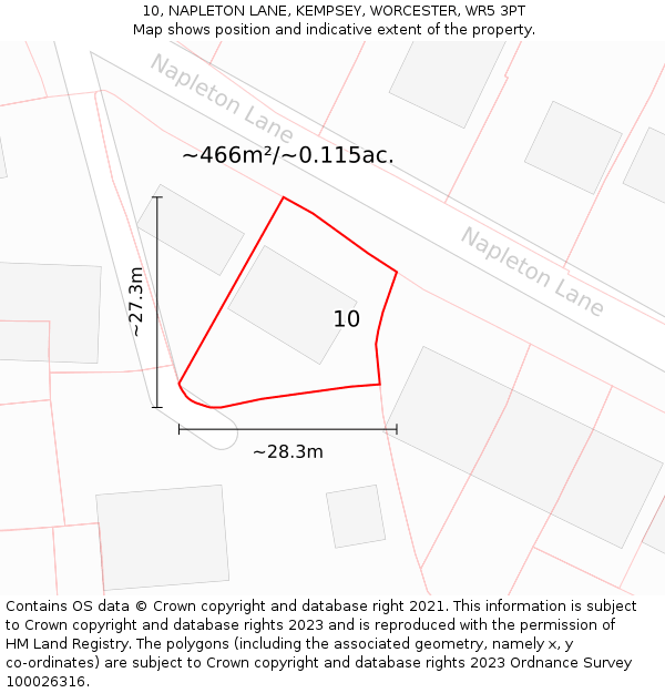 10, NAPLETON LANE, KEMPSEY, WORCESTER, WR5 3PT: Plot and title map