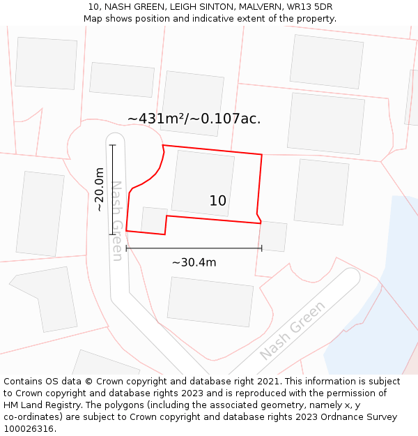 10, NASH GREEN, LEIGH SINTON, MALVERN, WR13 5DR: Plot and title map