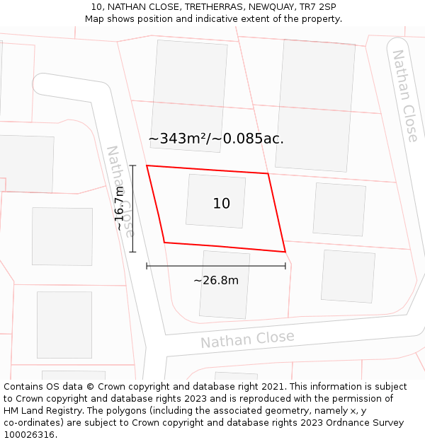 10, NATHAN CLOSE, TRETHERRAS, NEWQUAY, TR7 2SP: Plot and title map