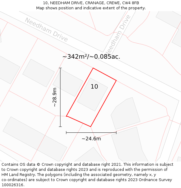 10, NEEDHAM DRIVE, CRANAGE, CREWE, CW4 8FB: Plot and title map