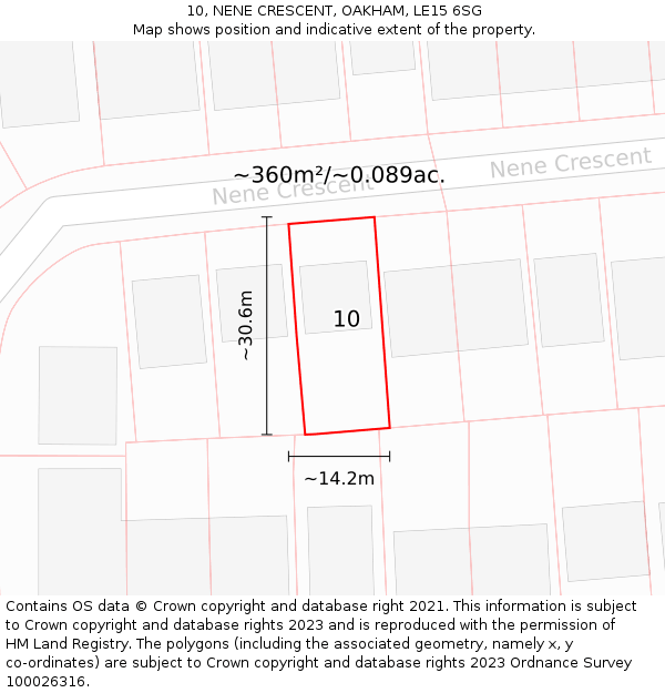 10, NENE CRESCENT, OAKHAM, LE15 6SG: Plot and title map