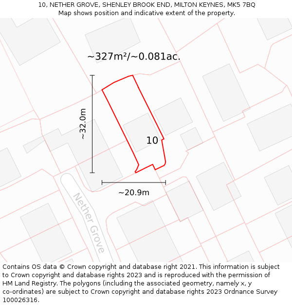 10, NETHER GROVE, SHENLEY BROOK END, MILTON KEYNES, MK5 7BQ: Plot and title map