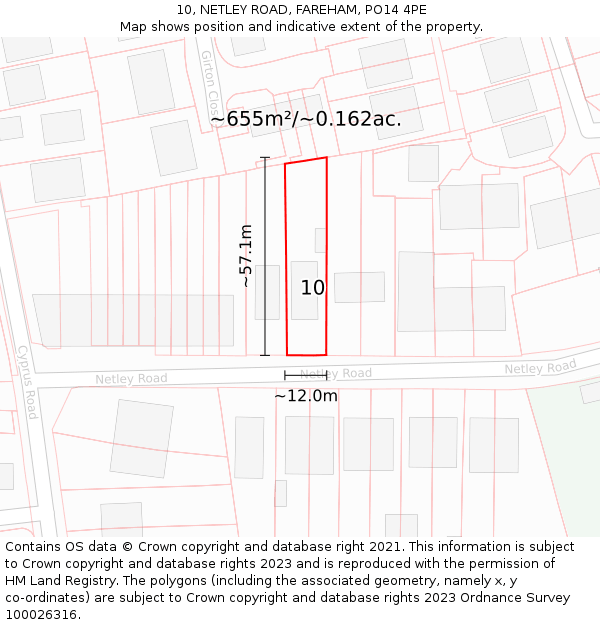 10, NETLEY ROAD, FAREHAM, PO14 4PE: Plot and title map