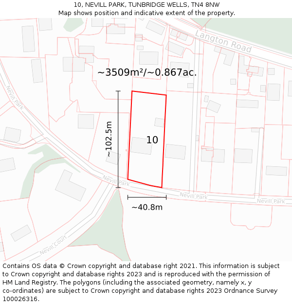 10, NEVILL PARK, TUNBRIDGE WELLS, TN4 8NW: Plot and title map