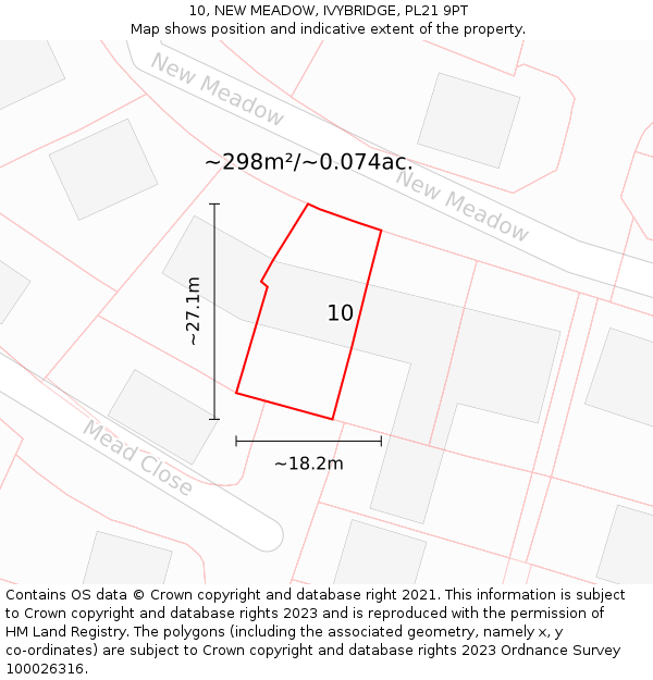 10, NEW MEADOW, IVYBRIDGE, PL21 9PT: Plot and title map