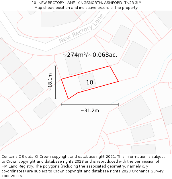 10, NEW RECTORY LANE, KINGSNORTH, ASHFORD, TN23 3LY: Plot and title map