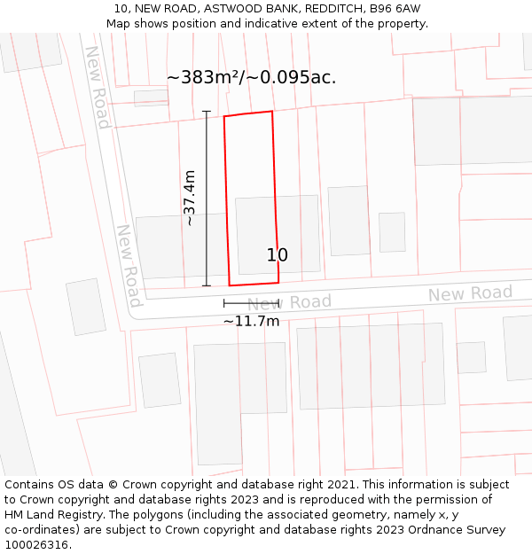 10, NEW ROAD, ASTWOOD BANK, REDDITCH, B96 6AW: Plot and title map
