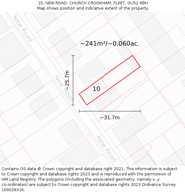 10, NEW ROAD, CHURCH CROOKHAM, FLEET, GU52 6BH: Plot and title map