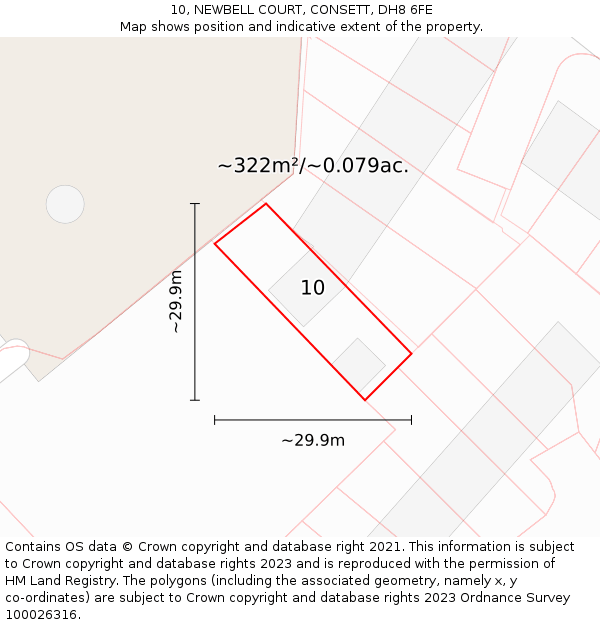 10, NEWBELL COURT, CONSETT, DH8 6FE: Plot and title map