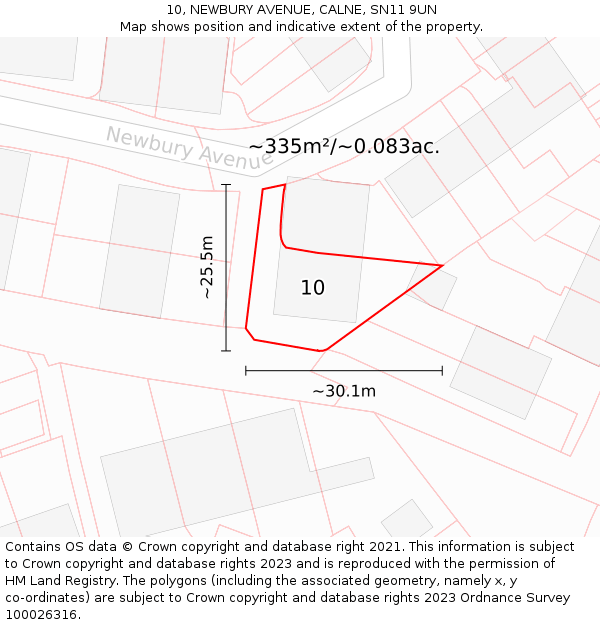 10, NEWBURY AVENUE, CALNE, SN11 9UN: Plot and title map