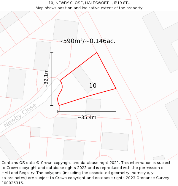 10, NEWBY CLOSE, HALESWORTH, IP19 8TU: Plot and title map