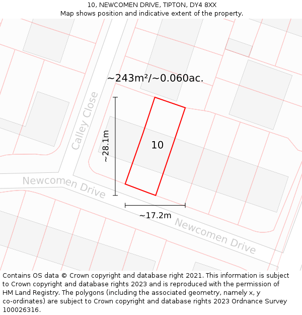 10, NEWCOMEN DRIVE, TIPTON, DY4 8XX: Plot and title map