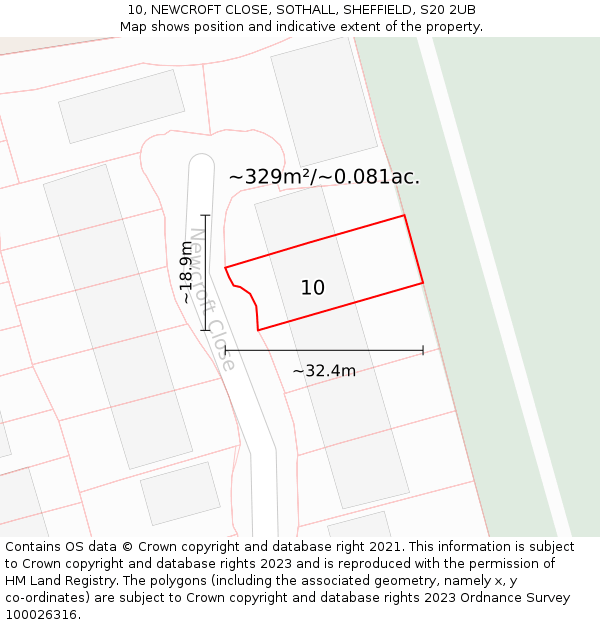 10, NEWCROFT CLOSE, SOTHALL, SHEFFIELD, S20 2UB: Plot and title map