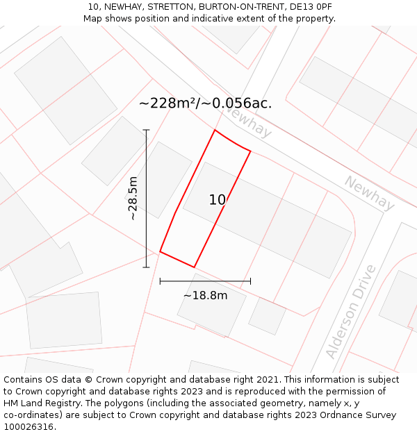 10, NEWHAY, STRETTON, BURTON-ON-TRENT, DE13 0PF: Plot and title map