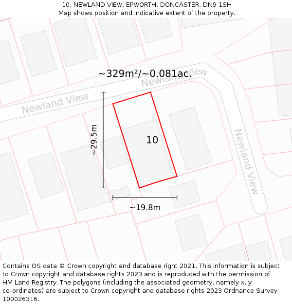 10, NEWLAND VIEW, EPWORTH, DONCASTER, DN9 1SH: Plot and title map