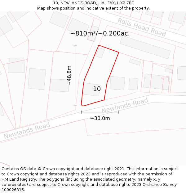 10, NEWLANDS ROAD, HALIFAX, HX2 7RE: Plot and title map