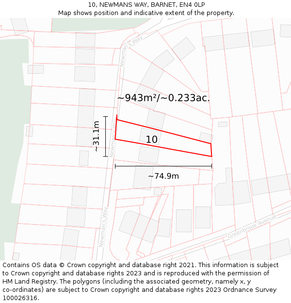 10, NEWMANS WAY, BARNET, EN4 0LP: Plot and title map