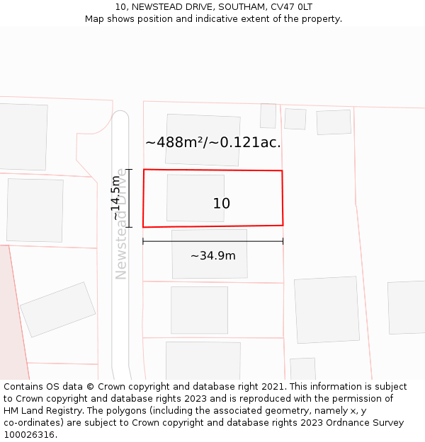 10, NEWSTEAD DRIVE, SOUTHAM, CV47 0LT: Plot and title map