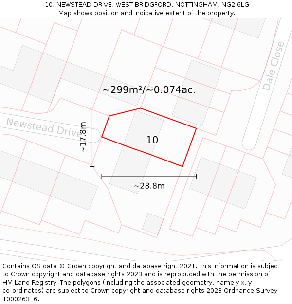 10, NEWSTEAD DRIVE, WEST BRIDGFORD, NOTTINGHAM, NG2 6LG: Plot and title map