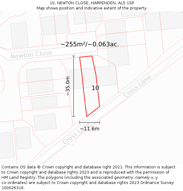 10, NEWTON CLOSE, HARPENDEN, AL5 1SP: Plot and title map