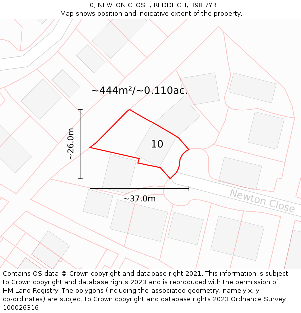 10, NEWTON CLOSE, REDDITCH, B98 7YR: Plot and title map