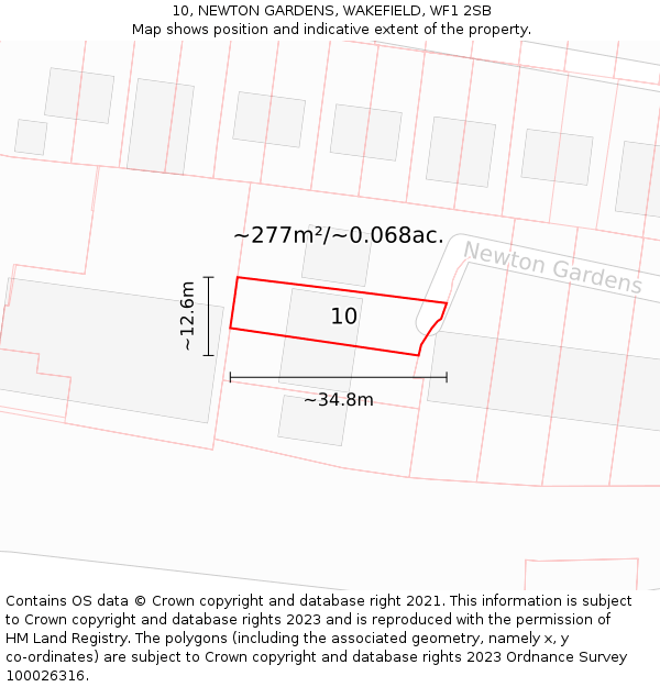 10, NEWTON GARDENS, WAKEFIELD, WF1 2SB: Plot and title map