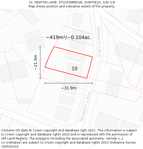 10, NEWTON LANE, STOCKSBRIDGE, SHEFFIELD, S36 1LR: Plot and title map