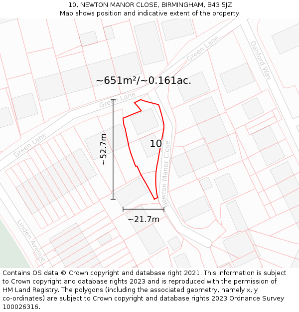 10, NEWTON MANOR CLOSE, BIRMINGHAM, B43 5JZ: Plot and title map