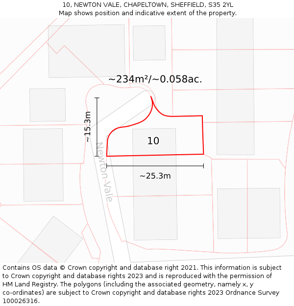 10, NEWTON VALE, CHAPELTOWN, SHEFFIELD, S35 2YL: Plot and title map