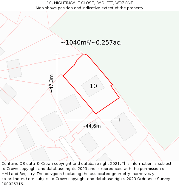 10, NIGHTINGALE CLOSE, RADLETT, WD7 8NT: Plot and title map