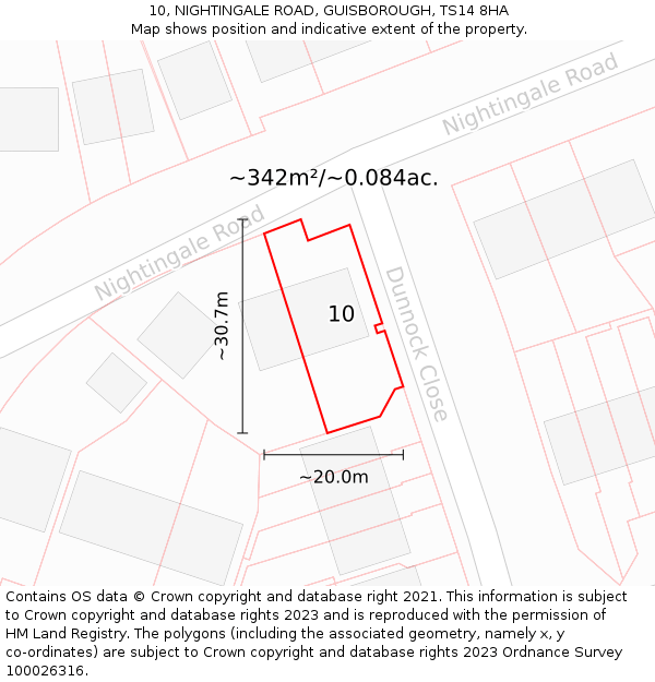 10, NIGHTINGALE ROAD, GUISBOROUGH, TS14 8HA: Plot and title map