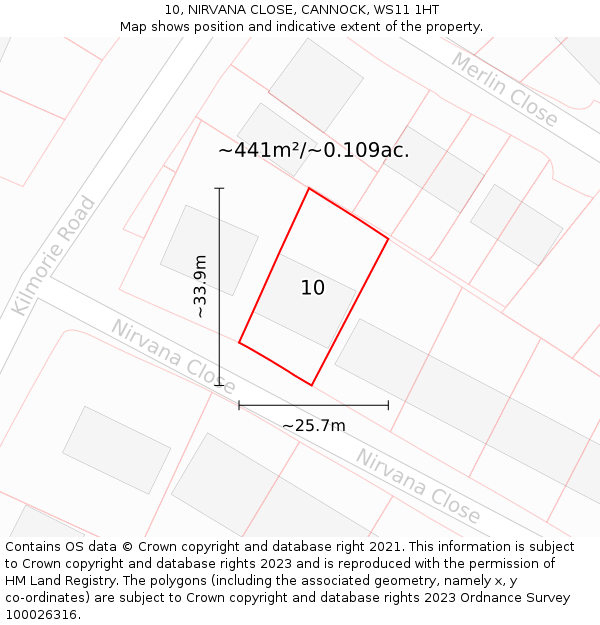 10, NIRVANA CLOSE, CANNOCK, WS11 1HT: Plot and title map