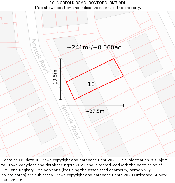 10, NORFOLK ROAD, ROMFORD, RM7 9DL: Plot and title map