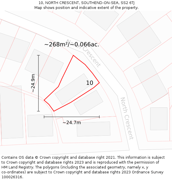 10, NORTH CRESCENT, SOUTHEND-ON-SEA, SS2 6TJ: Plot and title map