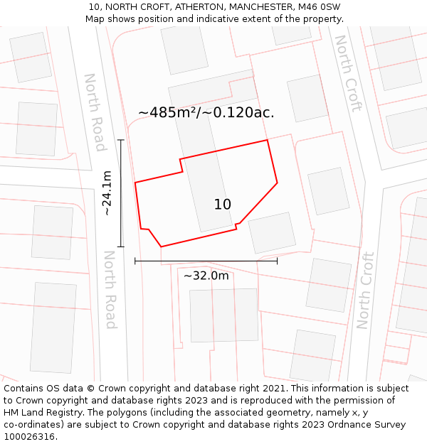 10, NORTH CROFT, ATHERTON, MANCHESTER, M46 0SW: Plot and title map