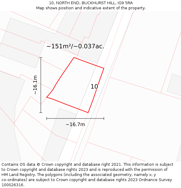 10, NORTH END, BUCKHURST HILL, IG9 5RA: Plot and title map