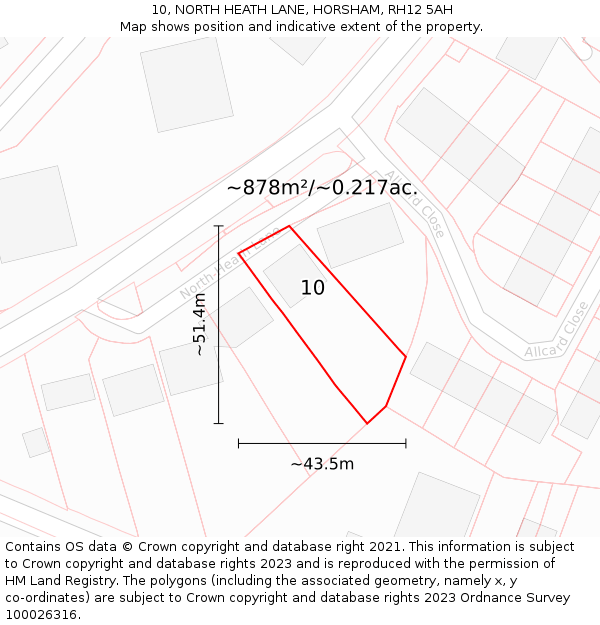 10, NORTH HEATH LANE, HORSHAM, RH12 5AH: Plot and title map