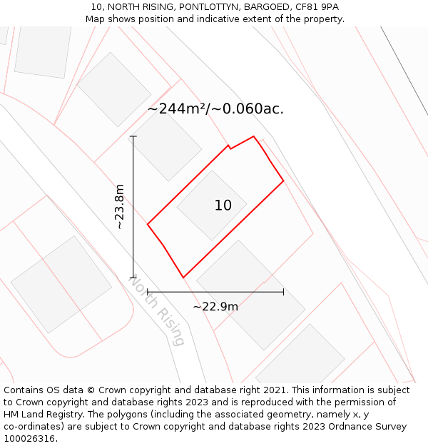 10, NORTH RISING, PONTLOTTYN, BARGOED, CF81 9PA: Plot and title map