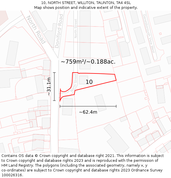 10, NORTH STREET, WILLITON, TAUNTON, TA4 4SL: Plot and title map